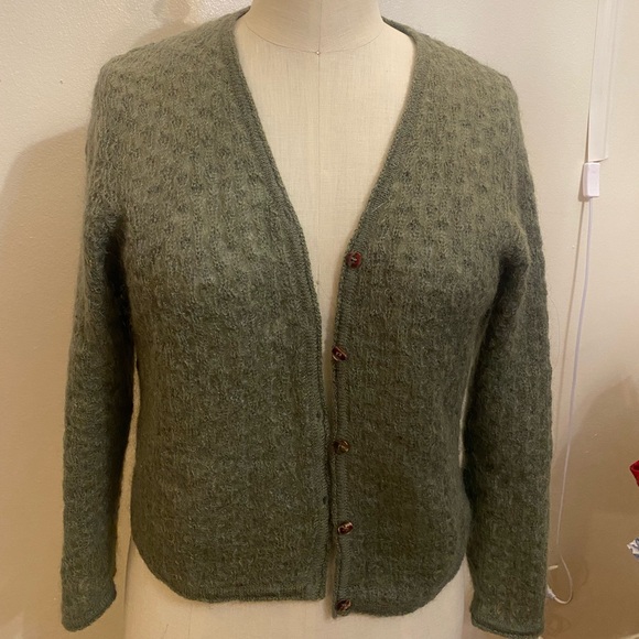 Koret Sweaters - Vintage Koret Olive Mohair Blend Pointelle Sweater- like Sezane
